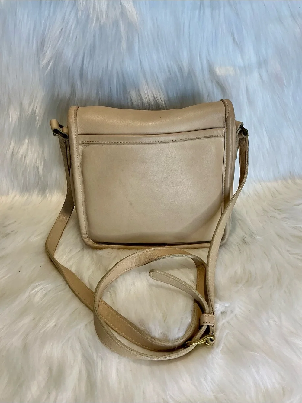 Coach Beige Leather Turn-Lock Crossbody Bag